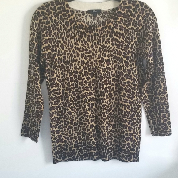 J. Crew leopard print merino wool Tippi crewneck sweater XS